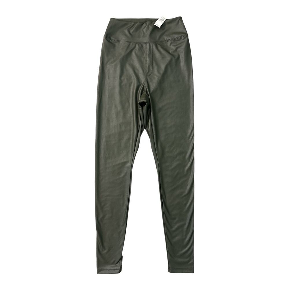Aerie OFFLINE Real Luxe High Rise Faux Leather Leggings Festive Olive Size MED - Picture 2 of 8